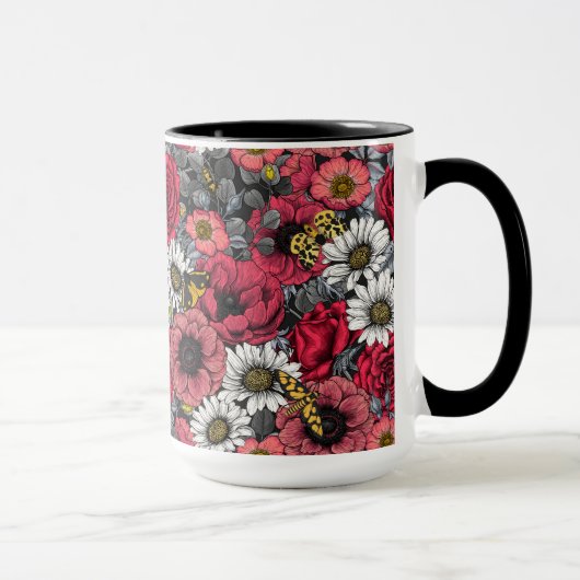 Motten auf der Blume mischen in Rot und Grau Tasse (Rechts)