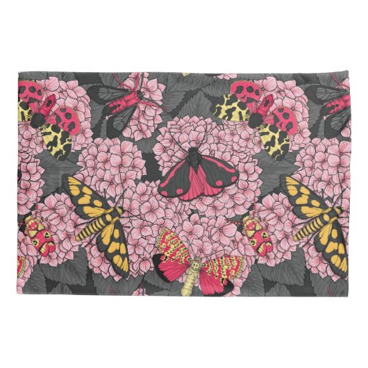 Motten auf rosa Hydrangea Kissenbezug (Rückseite-Links)