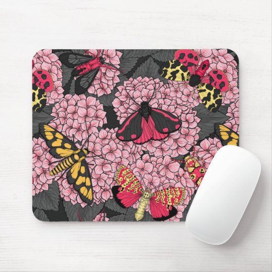 Motten auf rosa Hydrangea Mousepad (Mit Mouse)