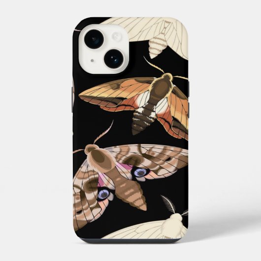 Motten auf Schwarz iPhone Hülle (Rückseite)