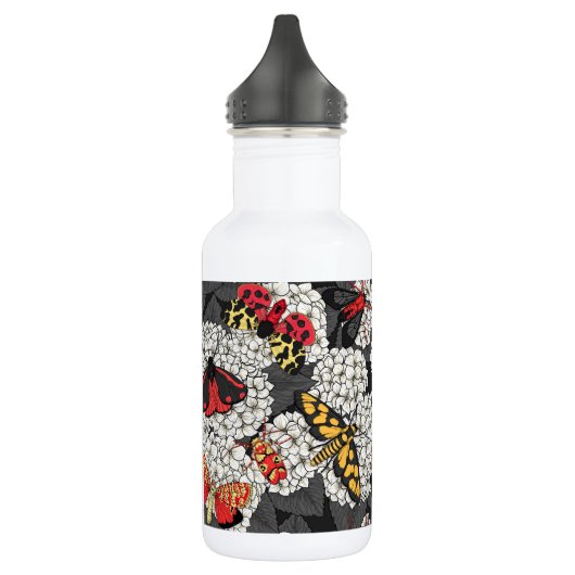 Motten auf weißem Hydrangea Edelstahlflasche (Links)