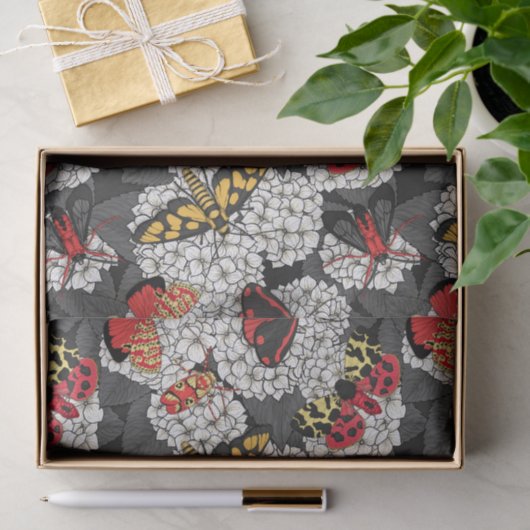 Motten auf weißem Hydrangea Seidenpapier (Geschenk)