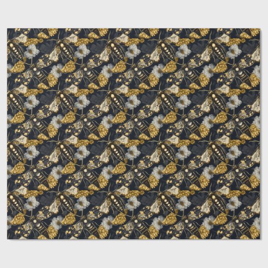 Motten und Marigolds Gelb und Schwarz Gothic Geschenkpapier (Flach)