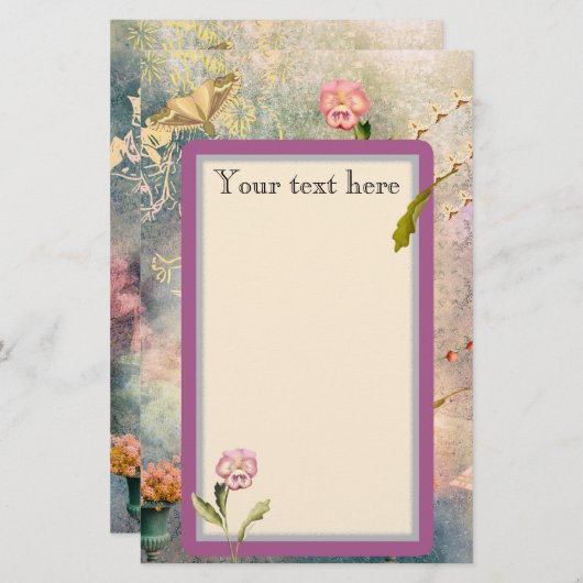 Motten und Stiefmütterchen Personalisiert Romantis Briefpapier (Vorne/Hinten)