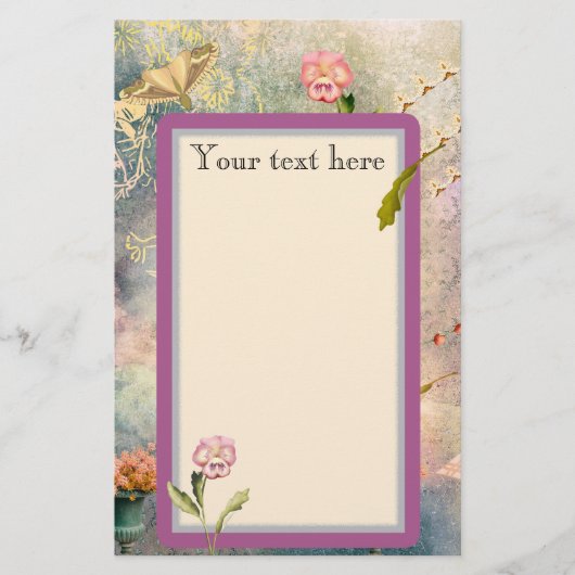 Motten und Stiefmütterchen Personalisiert Romantis Briefpapier (Vorderseite)