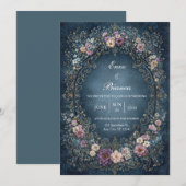 Mottled Indigo Royal Ornate Oval Wedding Einladung (Vorne/Hinten)