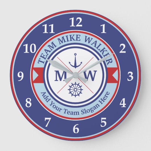Motto für Mongram Nautical Logo Anker Wheel Helm Große Wanduhr (Vorderseite)