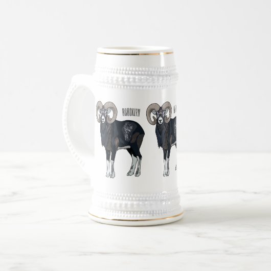 Mouflon-Cartoon Bierglas (Vorderseite Links)