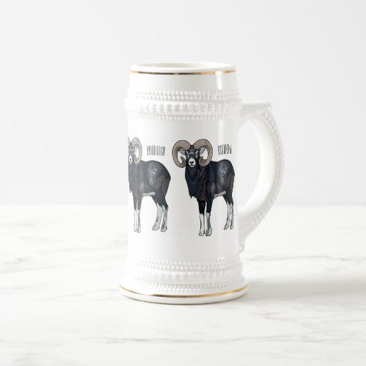 Mouflon-Cartoon Bierglas (VorderseiteRechts)