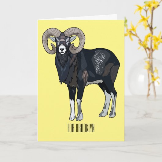 Mouflon-Cartoon Karte (Gelbe Blume)