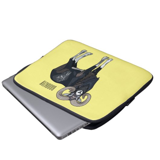 Mouflon-Cartoon Laptopschutzhülle (Vorne Knopf)