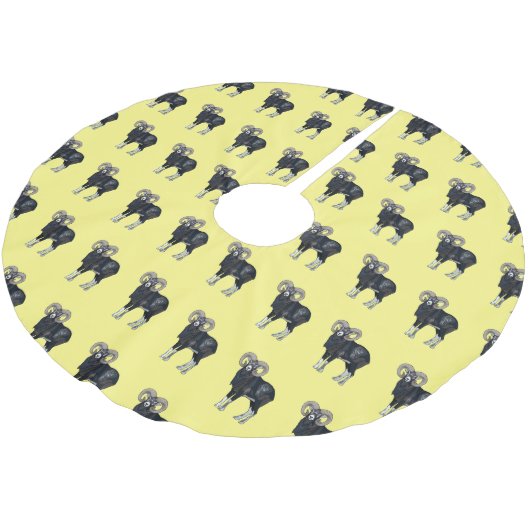 Mouflon-Cartoon Polyester Weihnachtsbaumdecke (Schrägansicht)