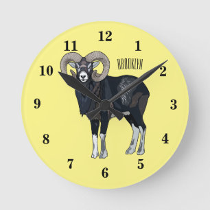 Mouflon-Cartoon Runde Wanduhr