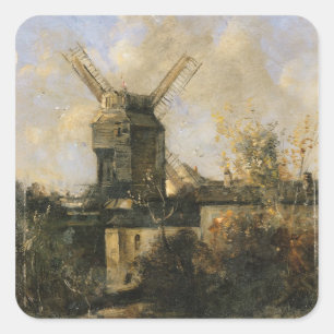 Moulin de la Galette, Montmartre, 1861 Quadratischer Aufkleber