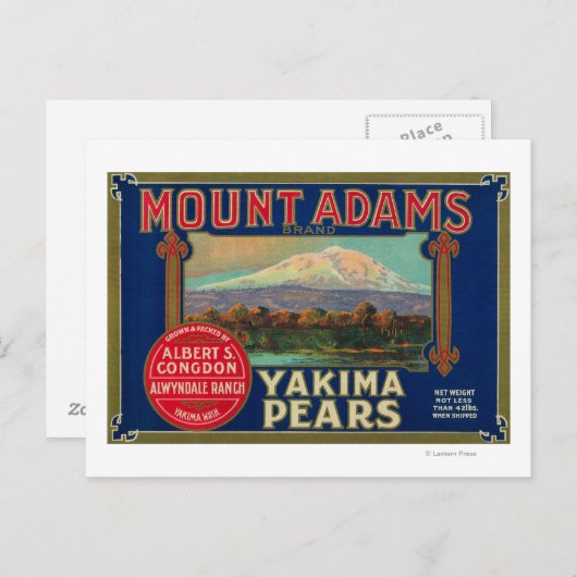 Mount Adams Pear Crate LabelYakima, WA Postkarte (Vorne/Hinten)