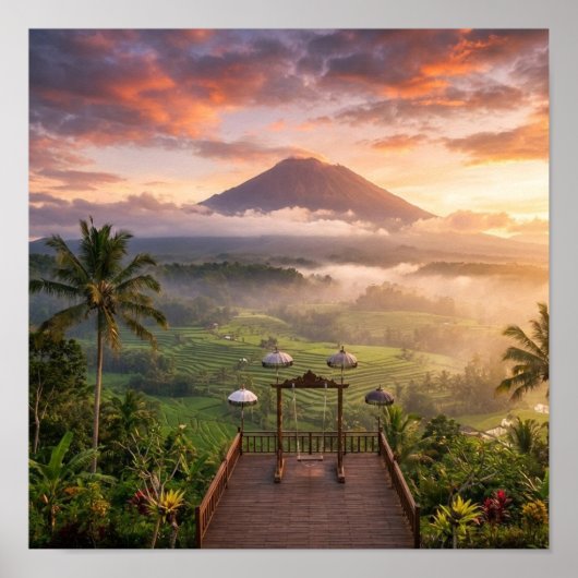 Mount Agung View Lahangan Sweet Bali Landscape Art Poster (Vorne)