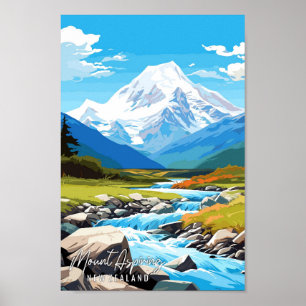 Mount Aspiring New Zealand Vintage Reise Poster