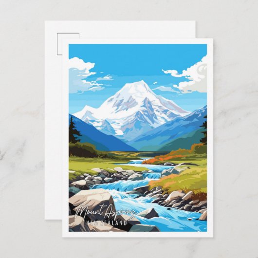 Mount Aspiring New Zealand Vintage Reise Postkarte (Vorne/Hinten)