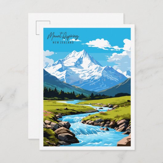 Mount Aspiring Vintage-Darstellung Postkarte (Vorne/Hinten)