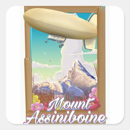 Mount Assiniboine Blimp Urlaubsposter Quadratischer Aufkleber (Vorderseite)