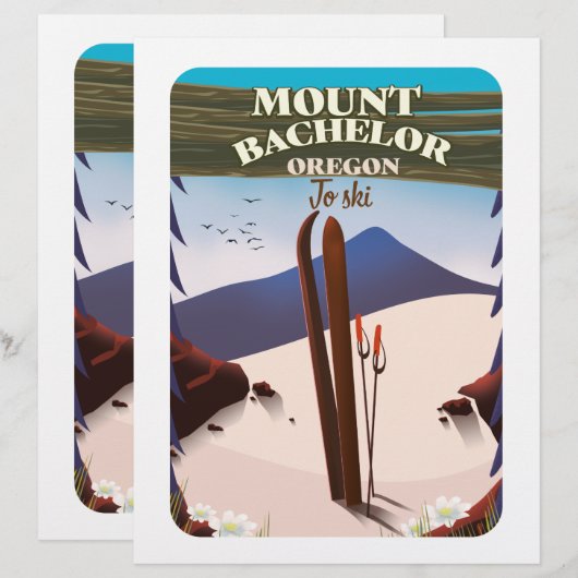 Mount Bachelor Oregon Skifahrplakat Briefbogen (Vorne/Hinten)