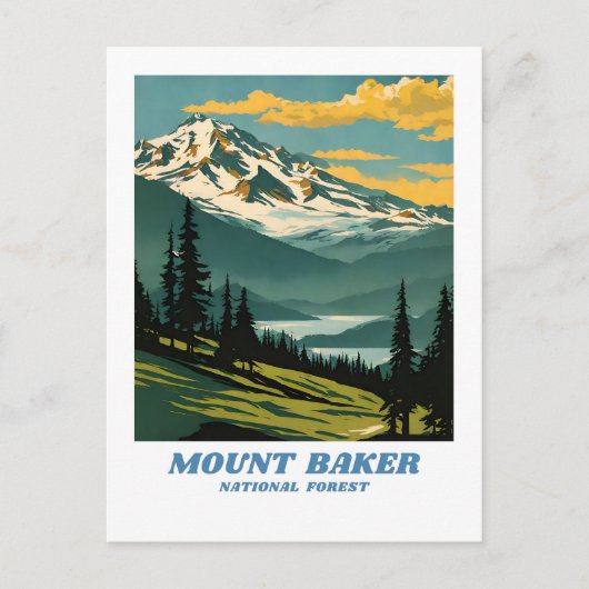 Mount Baker National Forest Illustration Retro Aes Postkarte (Vorderseite)