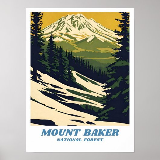 Mount Baker National Forest Illustration Retro Cla Poster (Vorne)