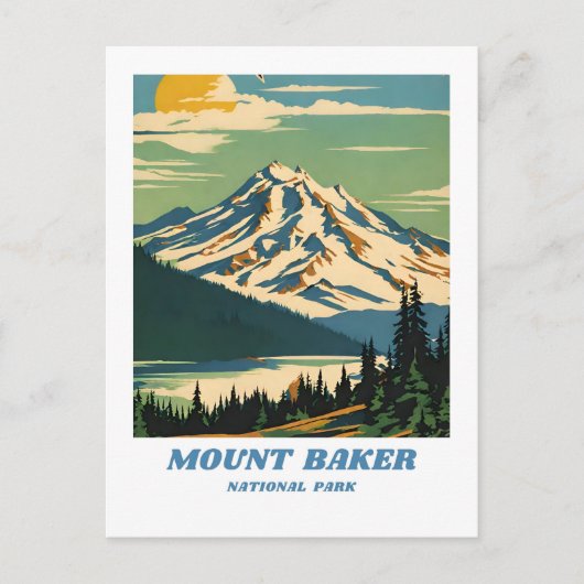 Mount Baker National Forest Illustration Retro Dec Postkarte (Vorderseite)