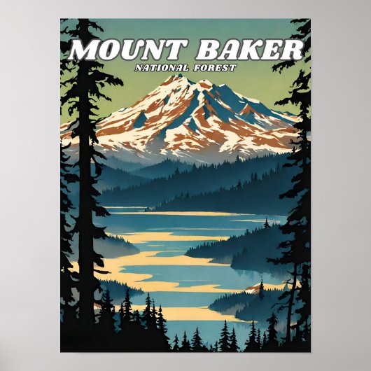 Mount Baker National Forest Illustration Retro Poster (Vorne)