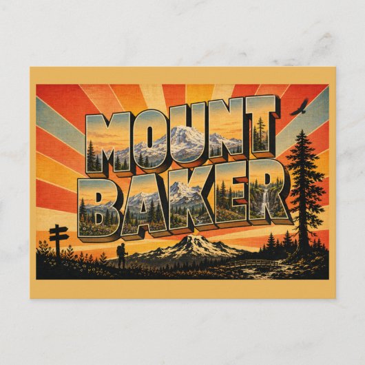 Mount Baker WA Vulkan Urwald Kunst Postkarte (Vorderseite)