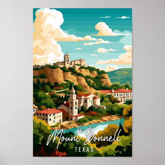 Mount Bonnell Texas US Vintage Reise Illustration Poster (Vorne)