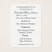 Mount Carmel Taufe Christening Erinnerungskarte (Rückseite)