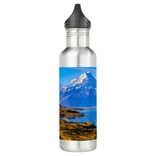 Mount Cook mit Blick auf den Pukaki-See, NZ Edelstahlflasche (Links)