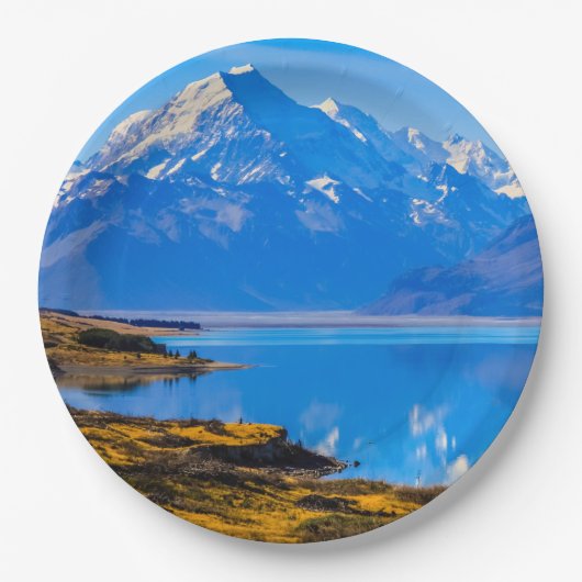 Mount Cook mit Blick auf den Pukaki-See, NZ Pappteller (Vorderseite)