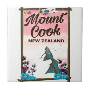 Mount Cook Neuseeland Reiseplakat Fliese