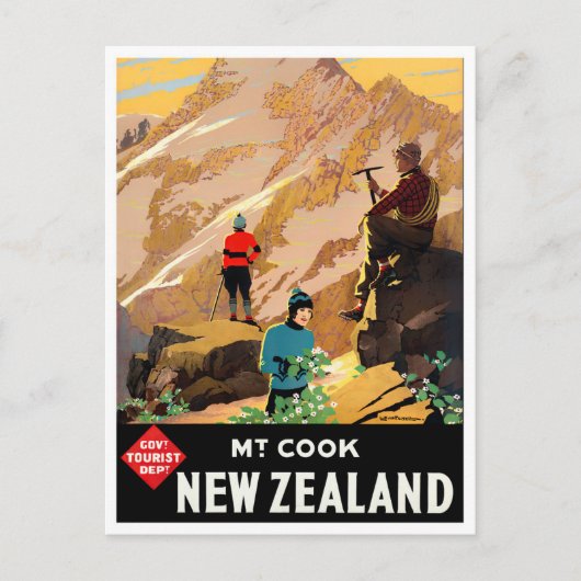 Mount Cook New Zealand Vintage Reise Postkarte (Vorderseite)