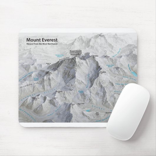 Mount Everest 3D Karte mit Labels Mousepad (Mit Mouse)