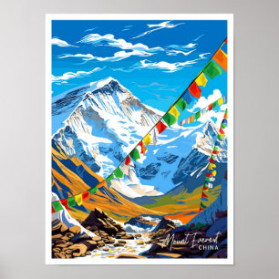 Mount Everest China Reisen Vintage Darstellung Poster