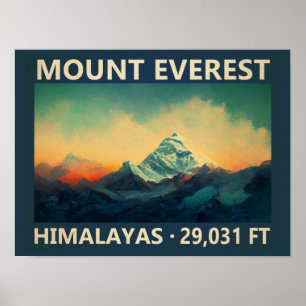 Mount Everest Himalaya Aquarell Vintage Poster