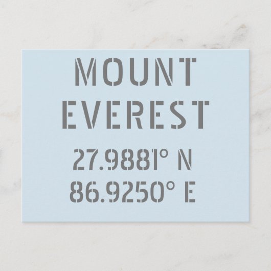 Mount Everest Latitude Longitude Postkarte (Vorderseite)