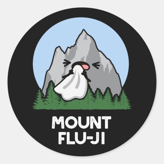 Mount Flu-ji Funny Mountain Pun Dark BG Runder Aufkleber (Vorderseite)