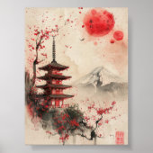 Mount Fuji and Pagoda – Classic Japanese Landscape Poster (Vorne)