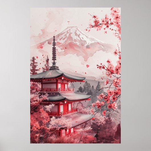 Mount Fuji and Pagoda – Classic Japanese Landscape Poster (Vorne)