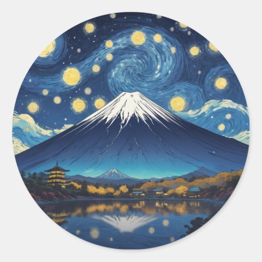 mount fuji at starry night runder aufkleber (Vorderseite)