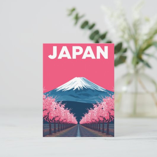 Mount Fuji Cherry Blossom Retro Postkarte (Stehend Vorderseite)