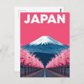 Mount Fuji Cherry Blossom Retro Postkarte (Vorne/Hinten)