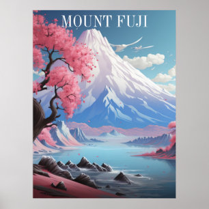 Mount Fuji Cherry Blossoms Retro Travel Poster