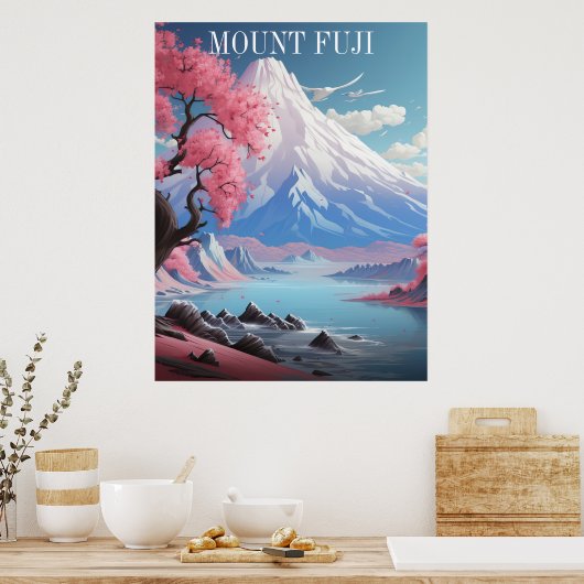 Mount Fuji Cherry Blossoms Retro Travel Poster (Küche)