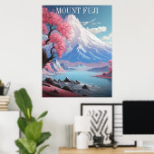 Mount Fuji Cherry Blossoms Retro Travel Poster (Heimbüro)