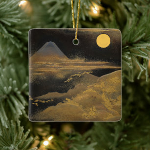 Mount Fuji im Mondlicht - Golden: Keramikornament